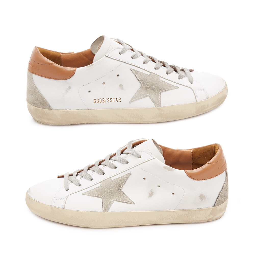 goldengoose白色牛皮星星贴花棕尾男士低帮新年礼物单鞋