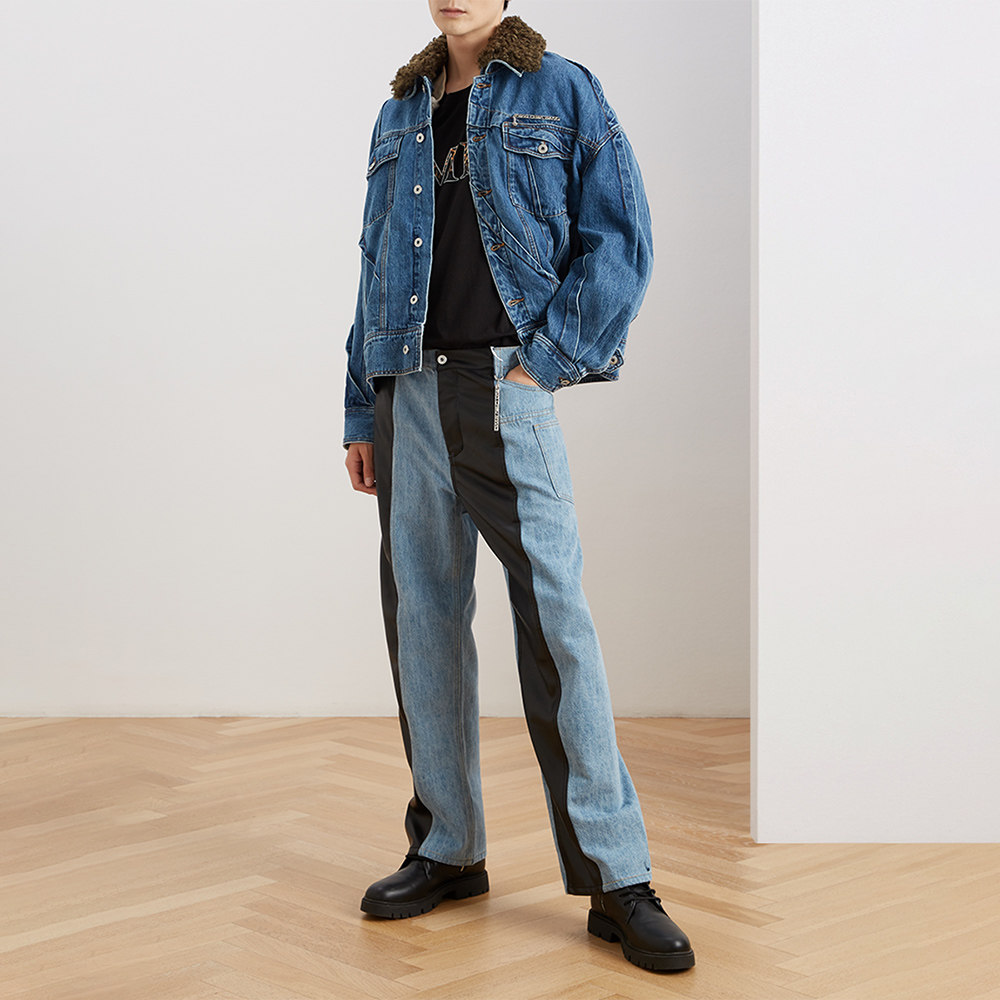 fengchenwang2021蓝色拼接男士牛仔外套夹克上衣夹克