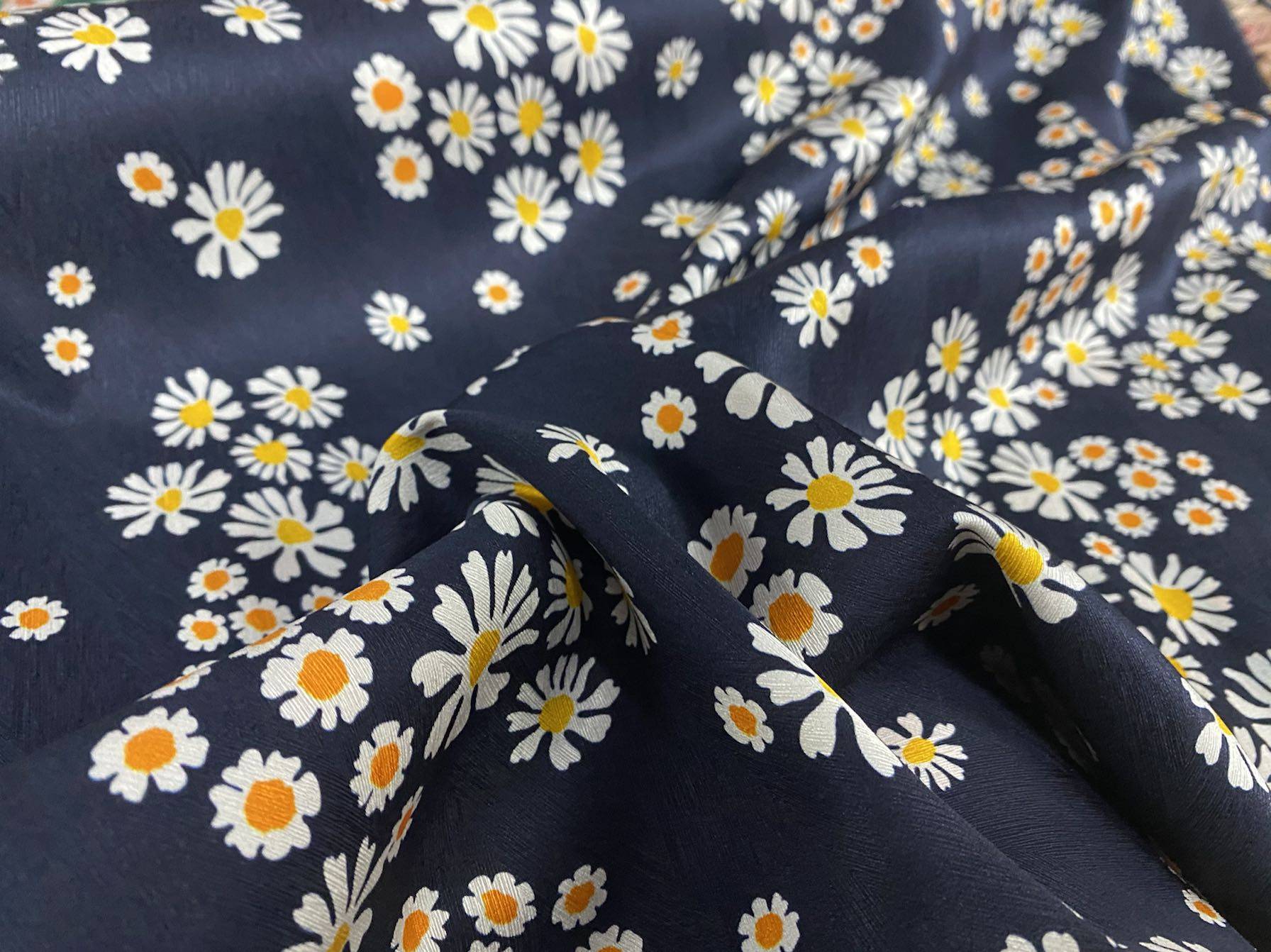 小雏菊桑波缎小碎花藏青花色夏季连衣裙衬衫睡衣布面料