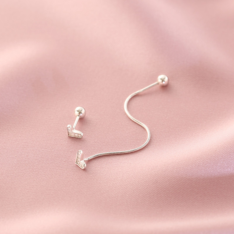 艳炟爱心螺丝耳钉小众气质简约s925纯银蛇骨链耳耳钉