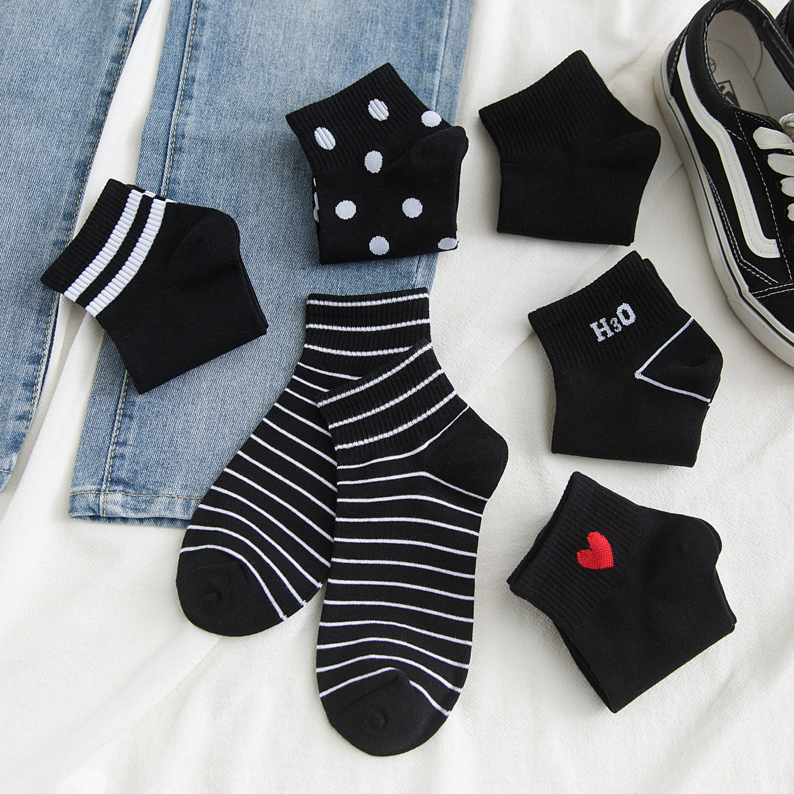 黑色袜子短袜女士浅口ins纯棉日系短款短筒船中筒袜