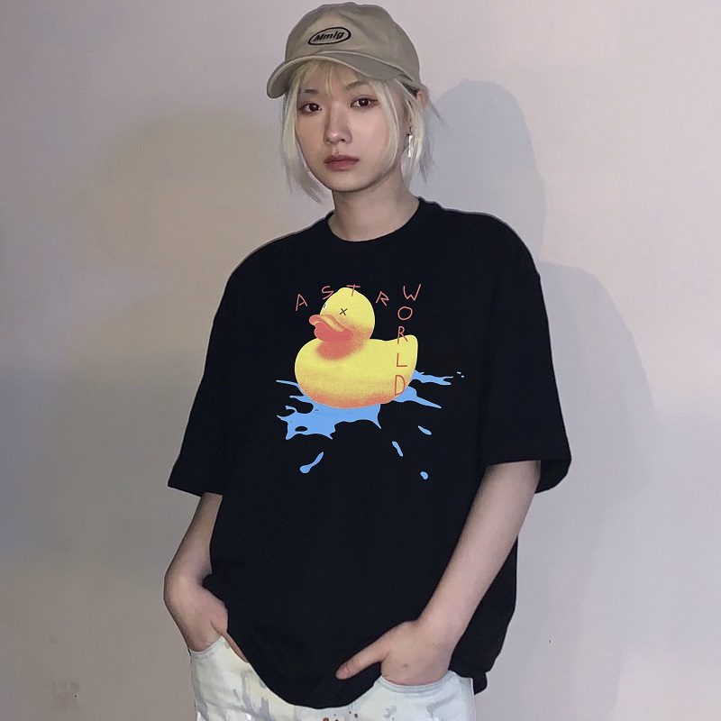 Travis Scott小黄鸭小众潮牌美式高街纯棉宽松男士情侣FOG短袖T恤