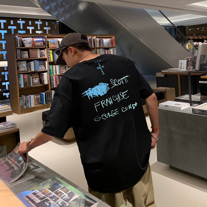 Travis Scott小众潮牌美式百搭高街宽松男士情侣FOG短袖T恤