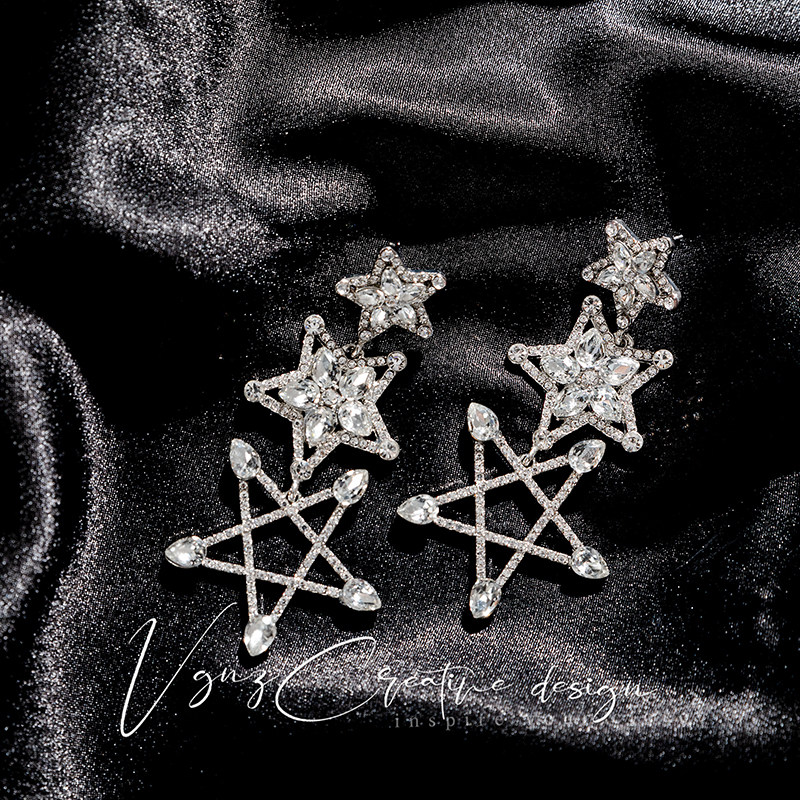 设计师vegavesture时尚气质钻饰闪烁星星耳坠耳环饰品2021春夏
