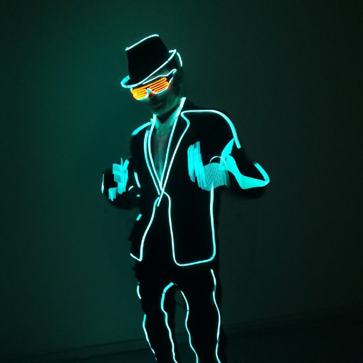 荧光演出服表演服装发光科技创意火柴人牛仔裤