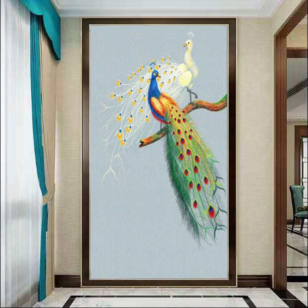 刺绣壁布壁画玄关独绣背景现代墙布走廊门厅无缝墙布