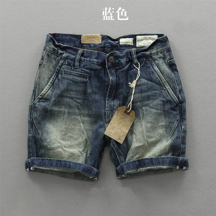 外贸出口牛仔短裤 夏季洗水磨白复古做旧四分裤 男士牛仔中裤潮
