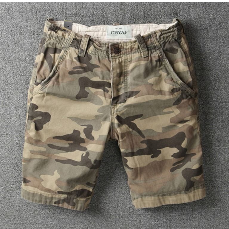 外贸原单纯棉洗水修身迷彩短裤男 休闲军旅风小直筒迷彩五分裤夏