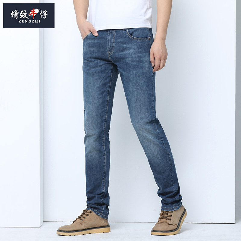 增致牛仔长裤子男装春夏季薄款中高腰休闲修身小直筒中年58002
