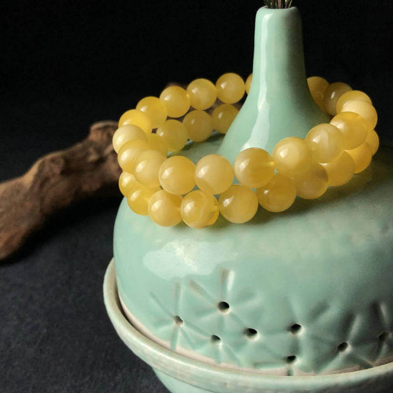 波料俄料白蜜手链琥珀蜜蜡圆珠手串女鸡油8910mm手饰