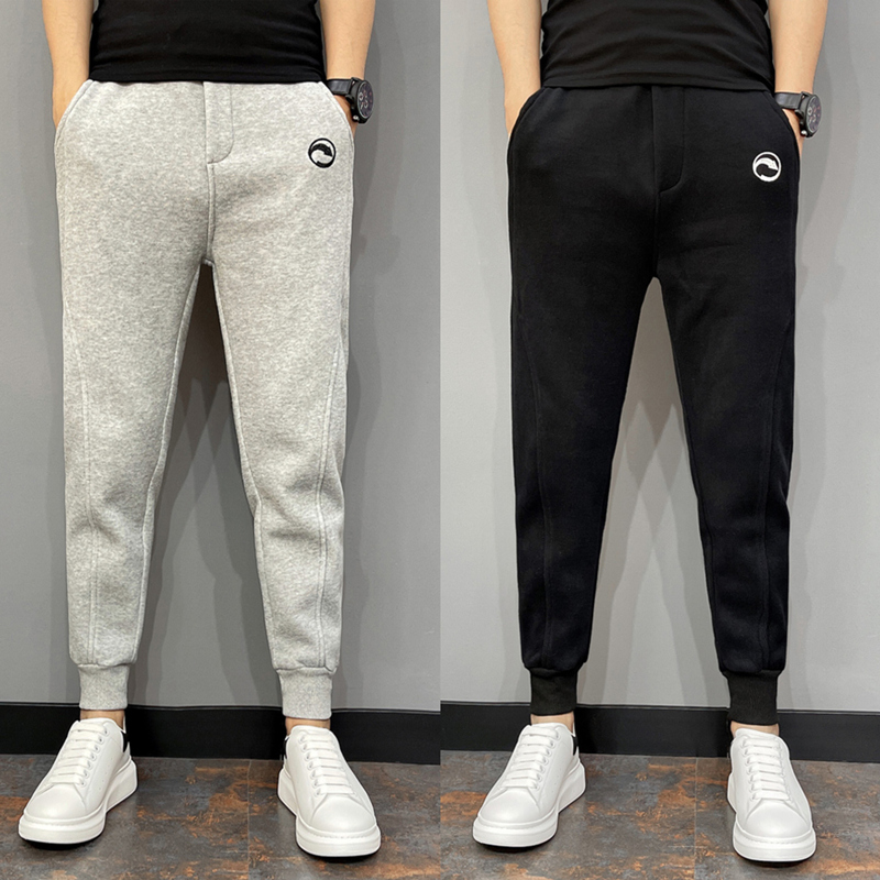 运动裤男士灰色秋冬加绒小脚休闲裤潮牌修身束脚卫裤精神小伙裤子