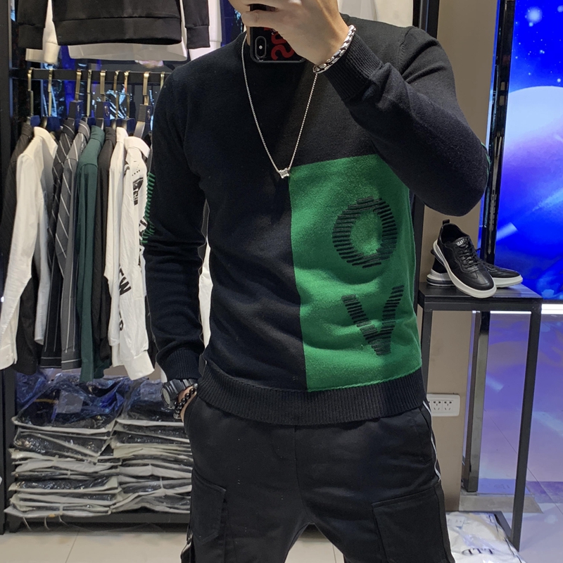 秋冬新款抗起球毛衣男士圆领针织衫套头打底衫毛线衣潮流毛衫线衫