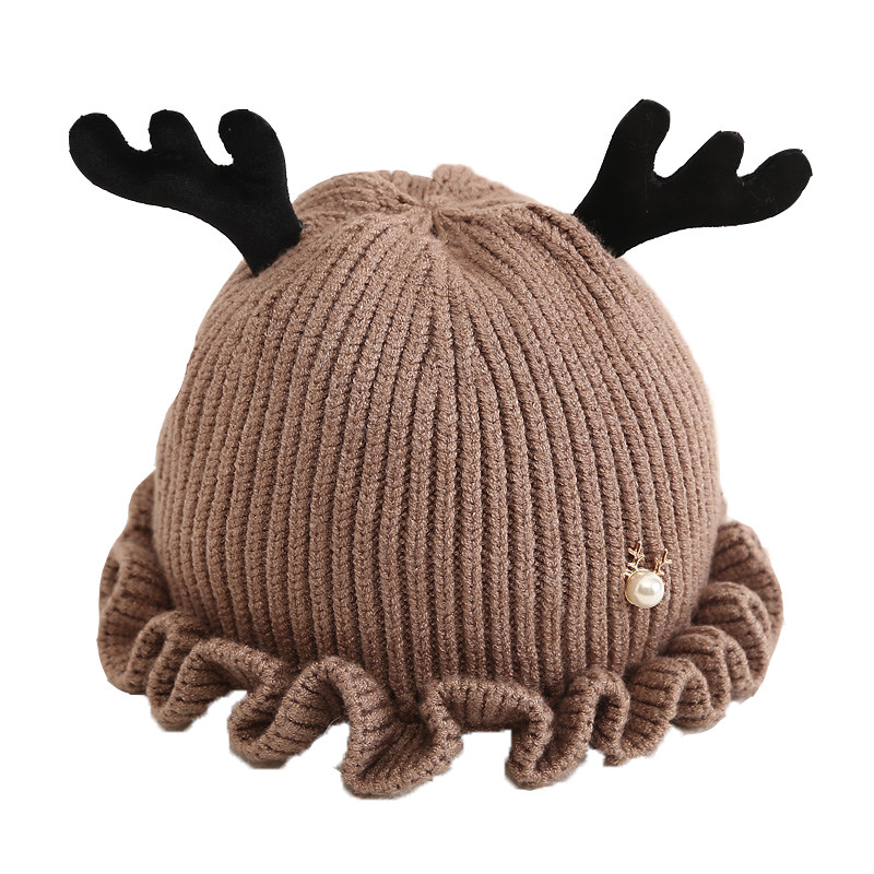 秋冬宝宝毛线3个月2岁婴儿帽子冬季可爱鹿角帽子