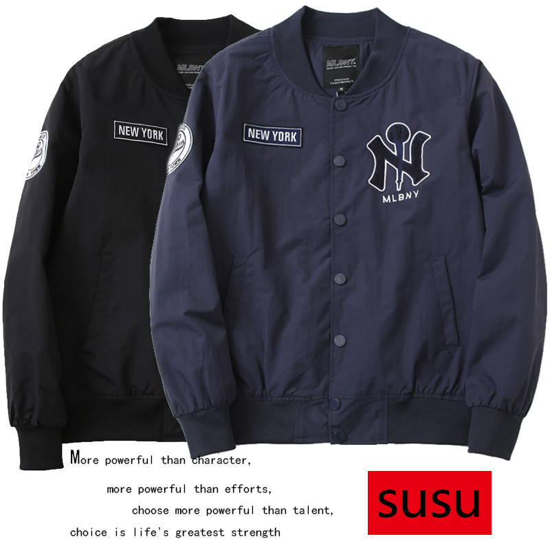 MLBNY秋冬棒球服男潮牌刺绣夹棉衣飞行员夹克休闲短外套女情侣装