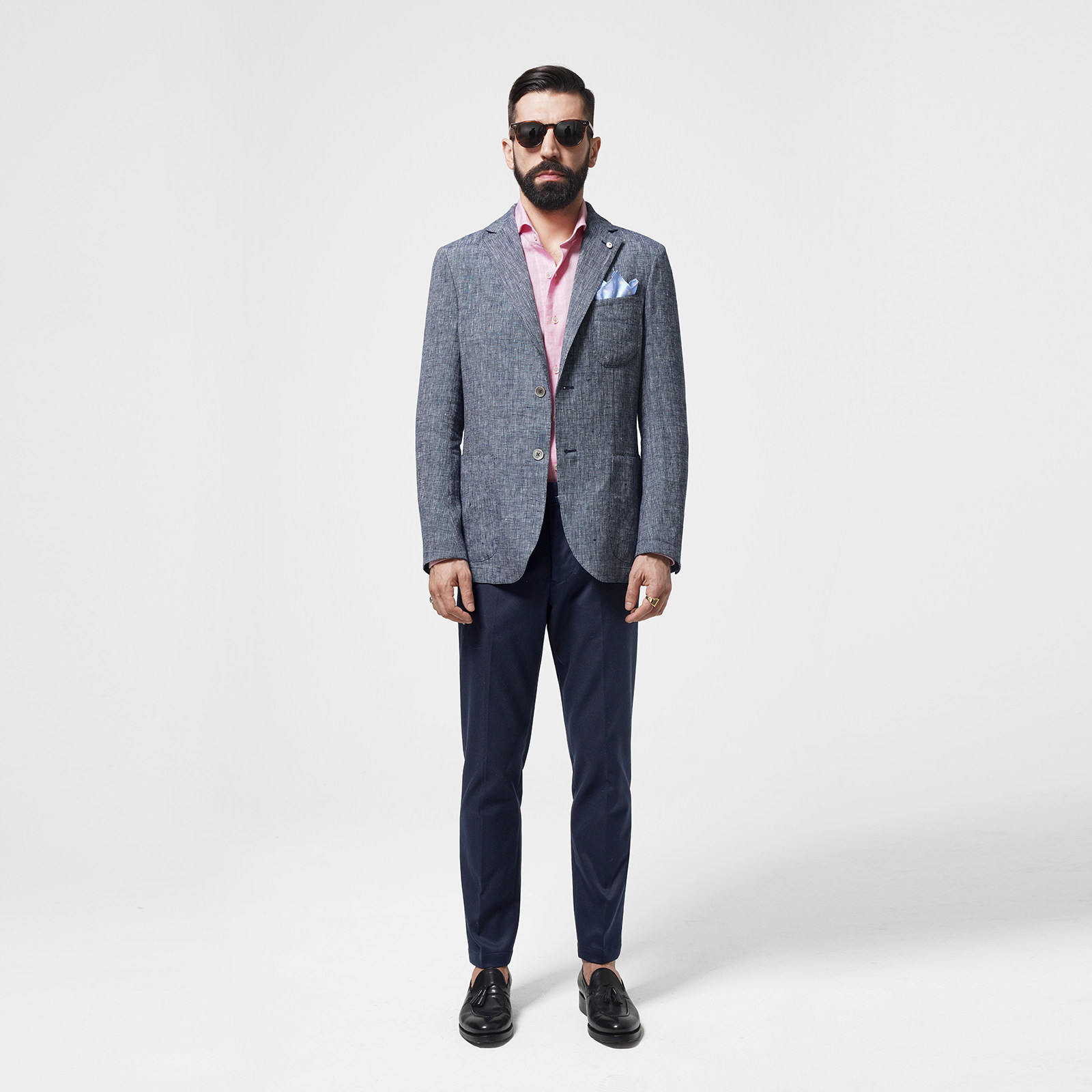 西装休闲度假洗水修身两粒夏季亚麻色织napoli西服