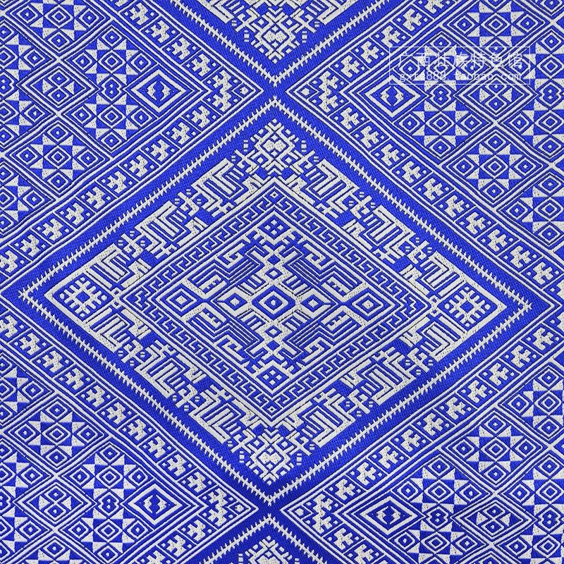 广西壮锦壮族图腾蓝色提花布料少数民族服装装饰壮锦