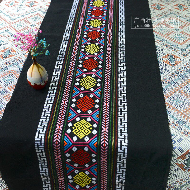广西手工挑花刺绣织锦壮锦花纹长条壮纹图案壮锦