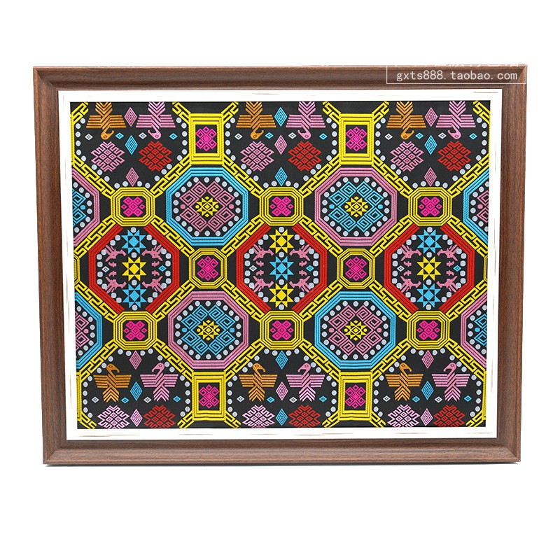 广西壮族20寸挂墙装饰画壮锦刺绣民宿风格布艺装裱壮锦