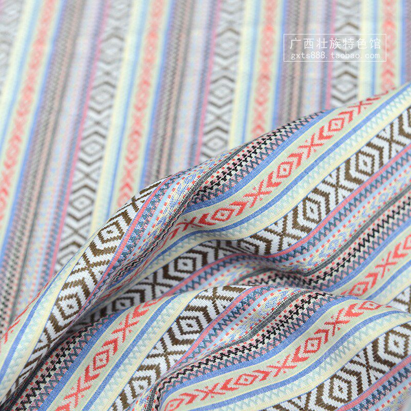 浅色条纹壮族风格面料简约壮锦元素装饰桌布壮锦