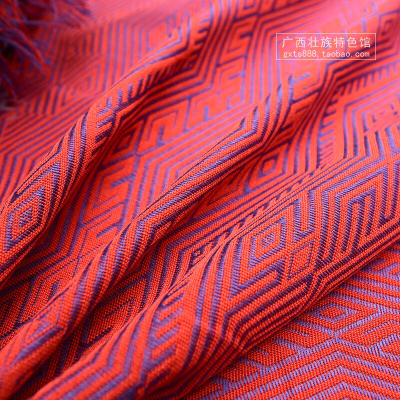 广西壮族特色红色壮锦面料提花刺绣民族装饰布桌布壮锦