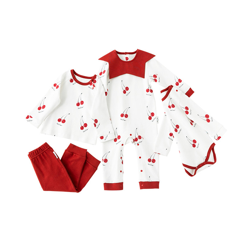 初礼婴儿连体衣樱桃有机宝宝可爱爬爬连身衣