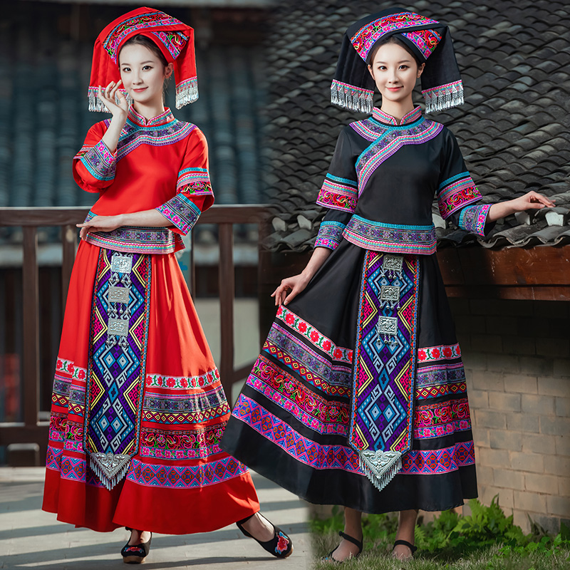 广西壮族舞蹈演出演出服服装成人苗族衣服少数民族服饰民族服装