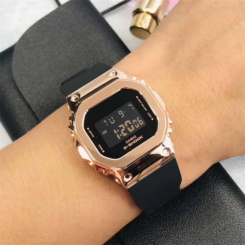 卡西欧金属方块手表女gshock小银块玫瑰金块gm5600gms5600pg