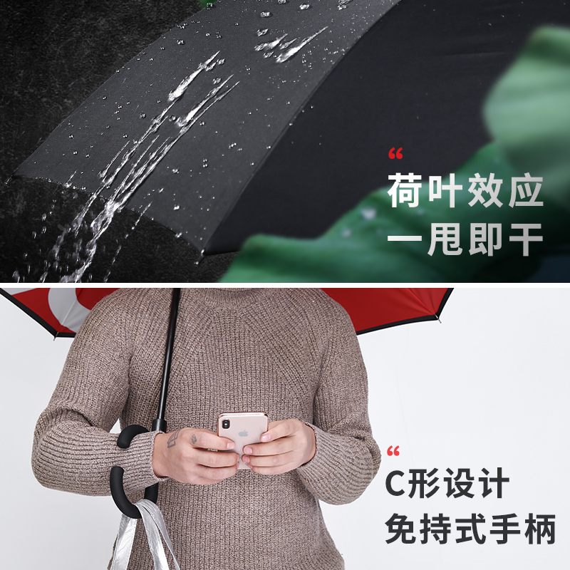 潮牌双层反向伞男女自动两用汽车晴雨伞双人反骨伞遮阳防晒长柄 - 图2