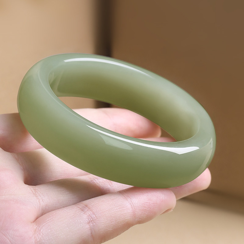 精华和田玉手镯女鸭蛋青青玉手镯宽条新疆正品天然玉石手镯少女