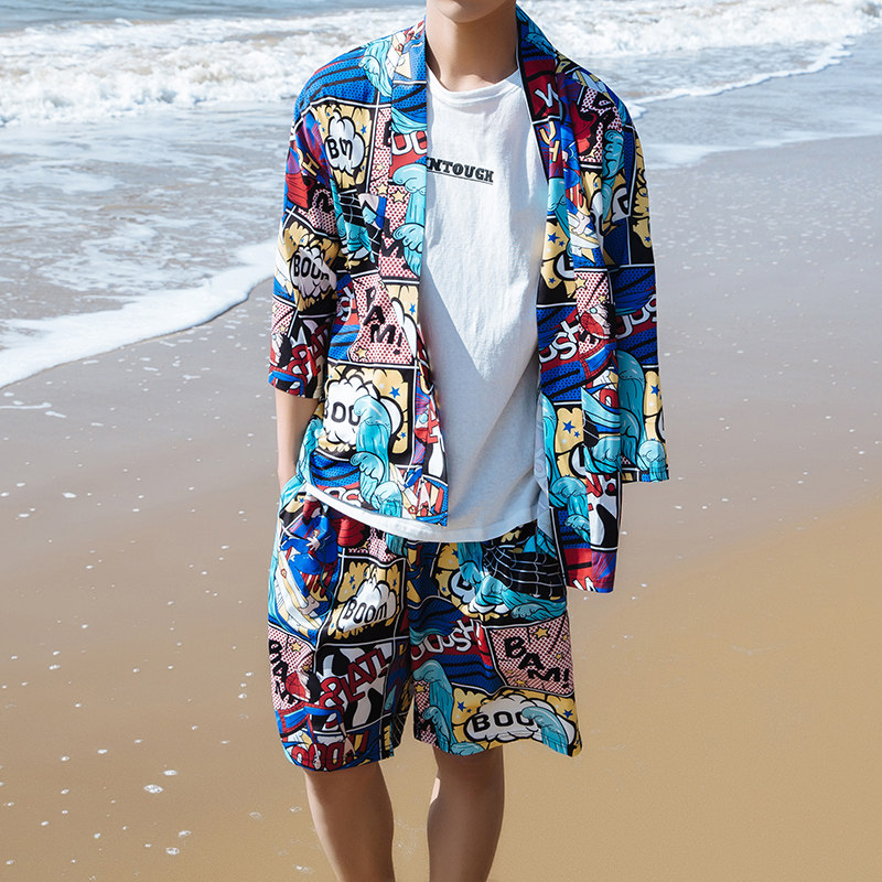 夏威夷沙滩海边套装三亚旅游度假休闲两件件套男士休闲运动套装