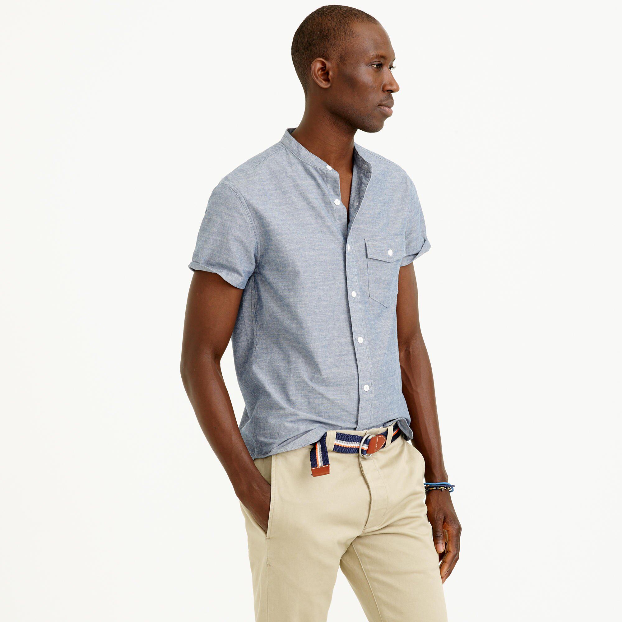 noodels男款美系水洗青年布单胸复古亨利美式休闲衬衫