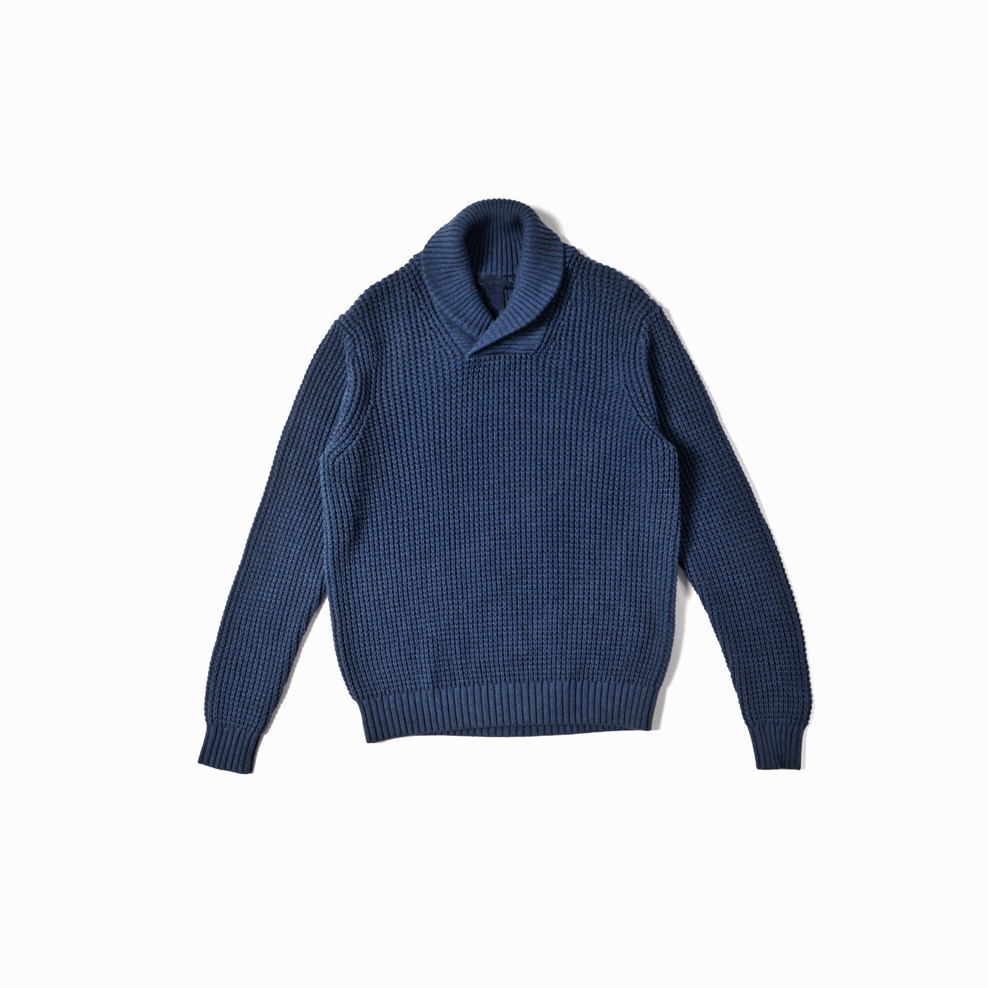 美式经典bb兄弟华夫格粗针复古青果领针针织衫针织衫