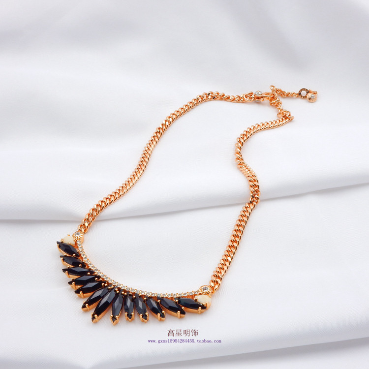 henri项链新潮时尚独特简约水晶bendel金水晶玫瑰项链