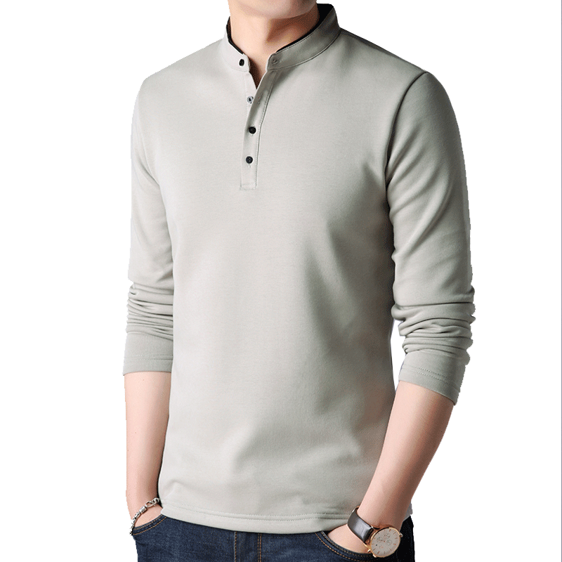 秋冬中年男士长袖t恤男潮流宽松立领薄款棉体恤爸爸装打底衫2018