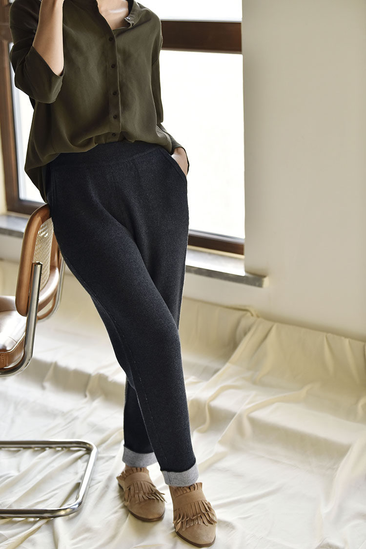 apc哈伦高腰松显宽松春秋裤女九分羊绒毛呢休闲裤