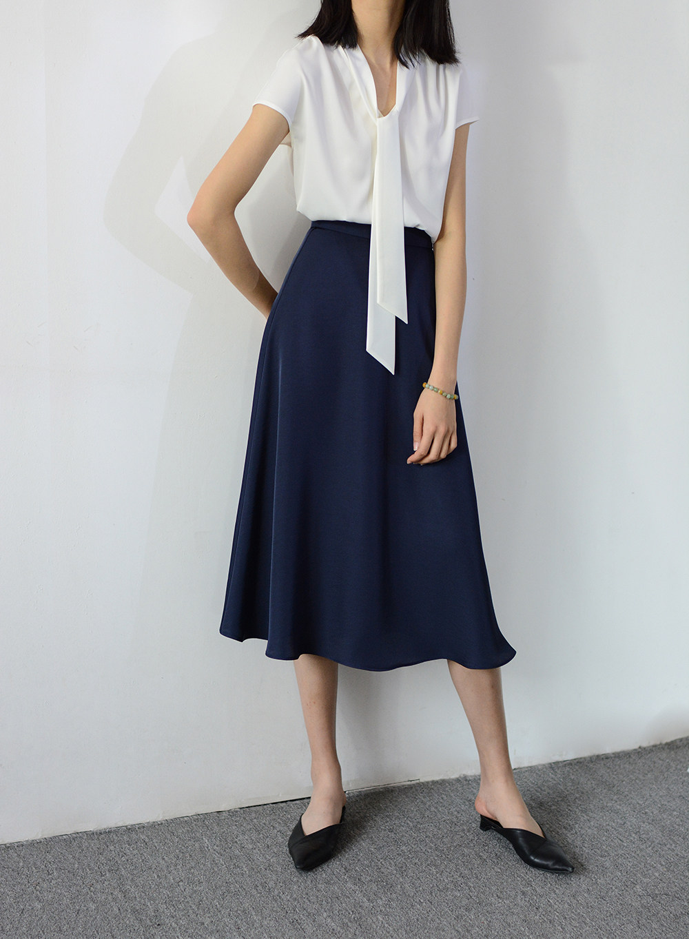 trr过膝美的长裙哑光裙女半身两片原创高腰半身裙