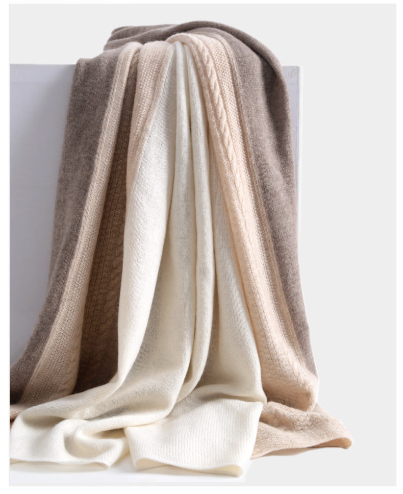 意单lp紫绒原绒高端针织羊绒围巾扭花拼色围巾