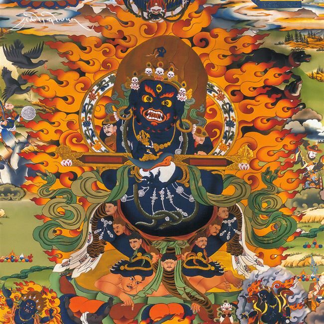 藏传二臂玛哈噶拉唐卡挂画西藏密宗客厅藏族现代装饰画