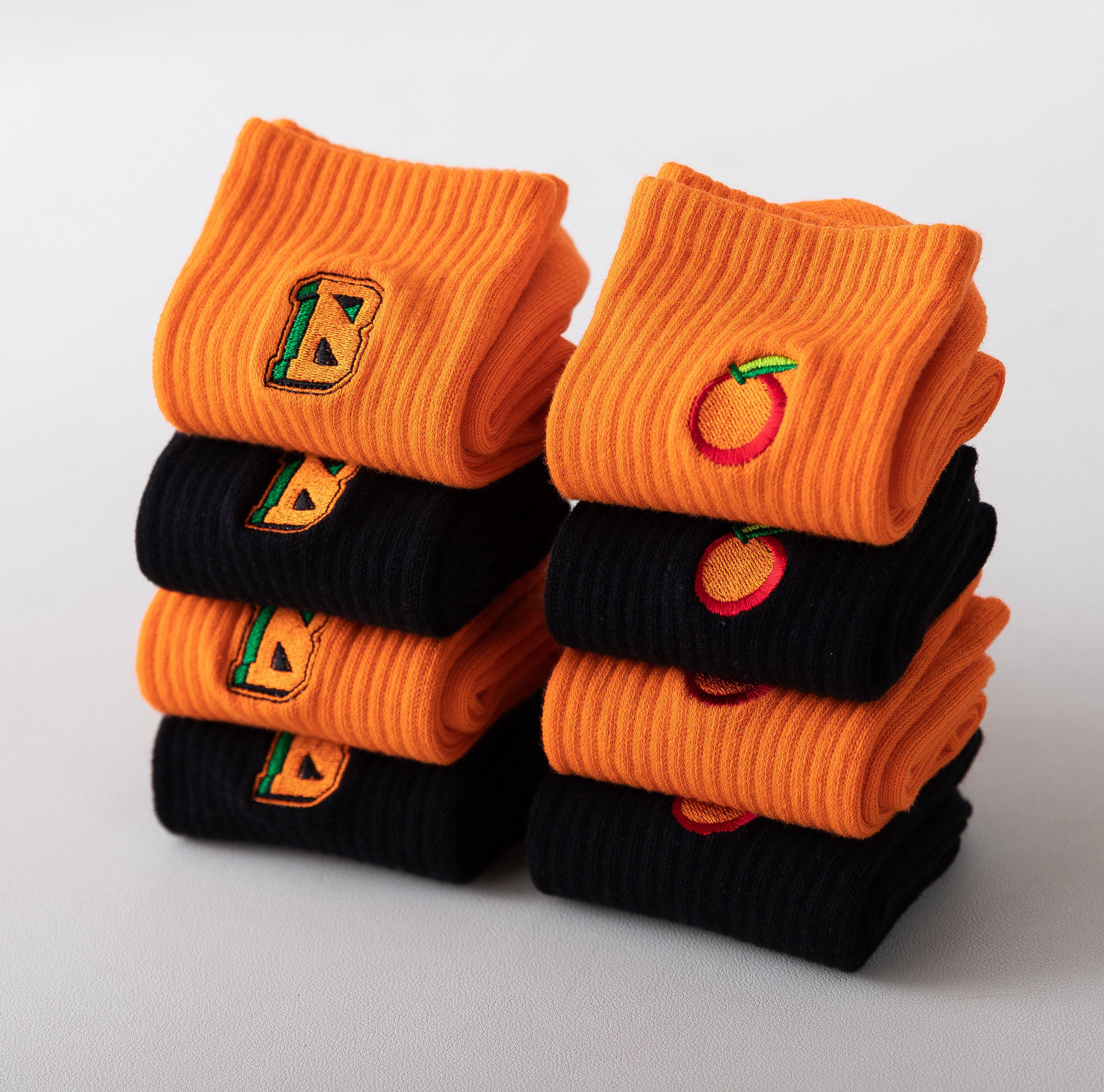 橘色袜子袜子女女中筒袜ins字母欧美街头纯棉中筒袜