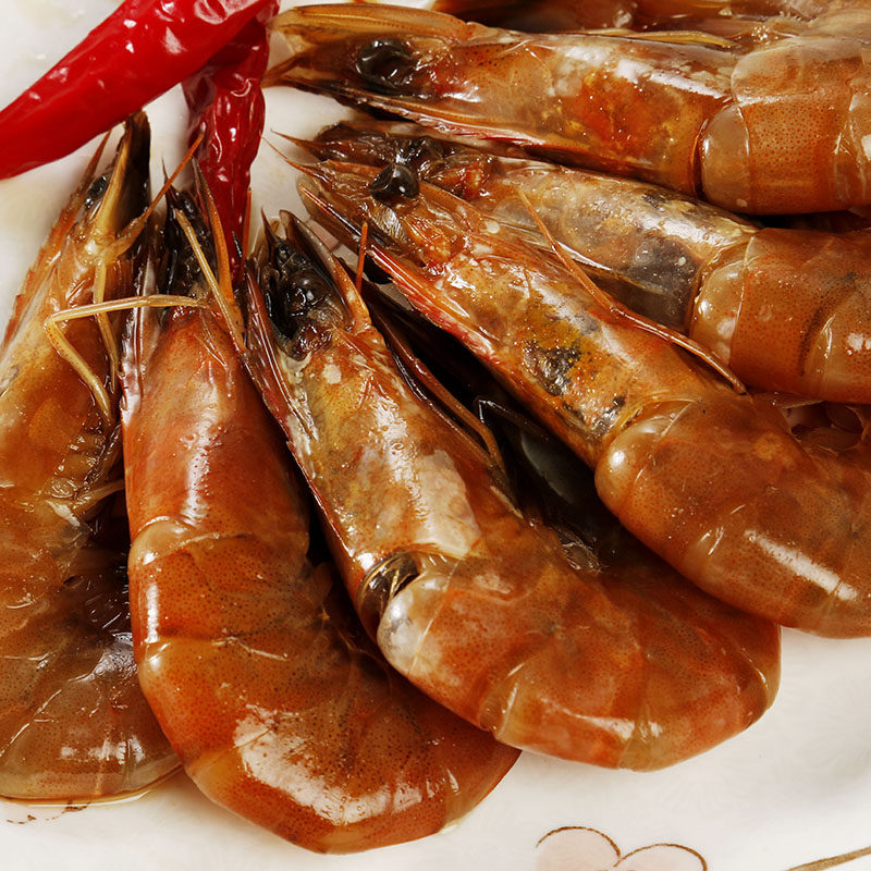 舟山特色活虾生腌醉虾呛虾咸虾对虾基围虾甜辣即食鲜活海鲜罐装