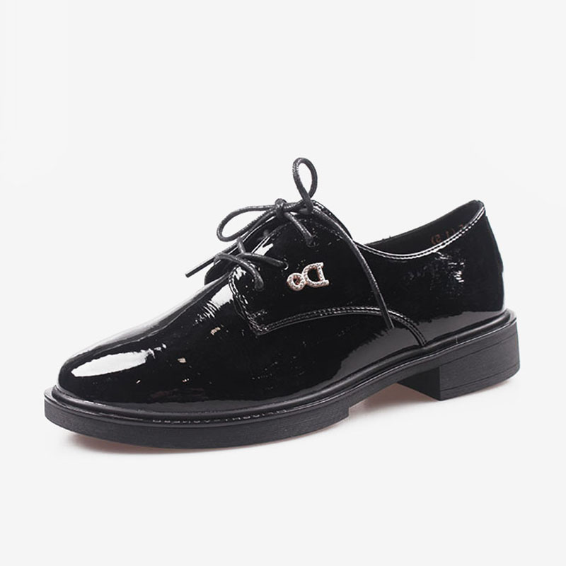 佰诗奴皮鞋英伦风低跟系带休闲鞋春秋秋季漆皮亮皮单鞋