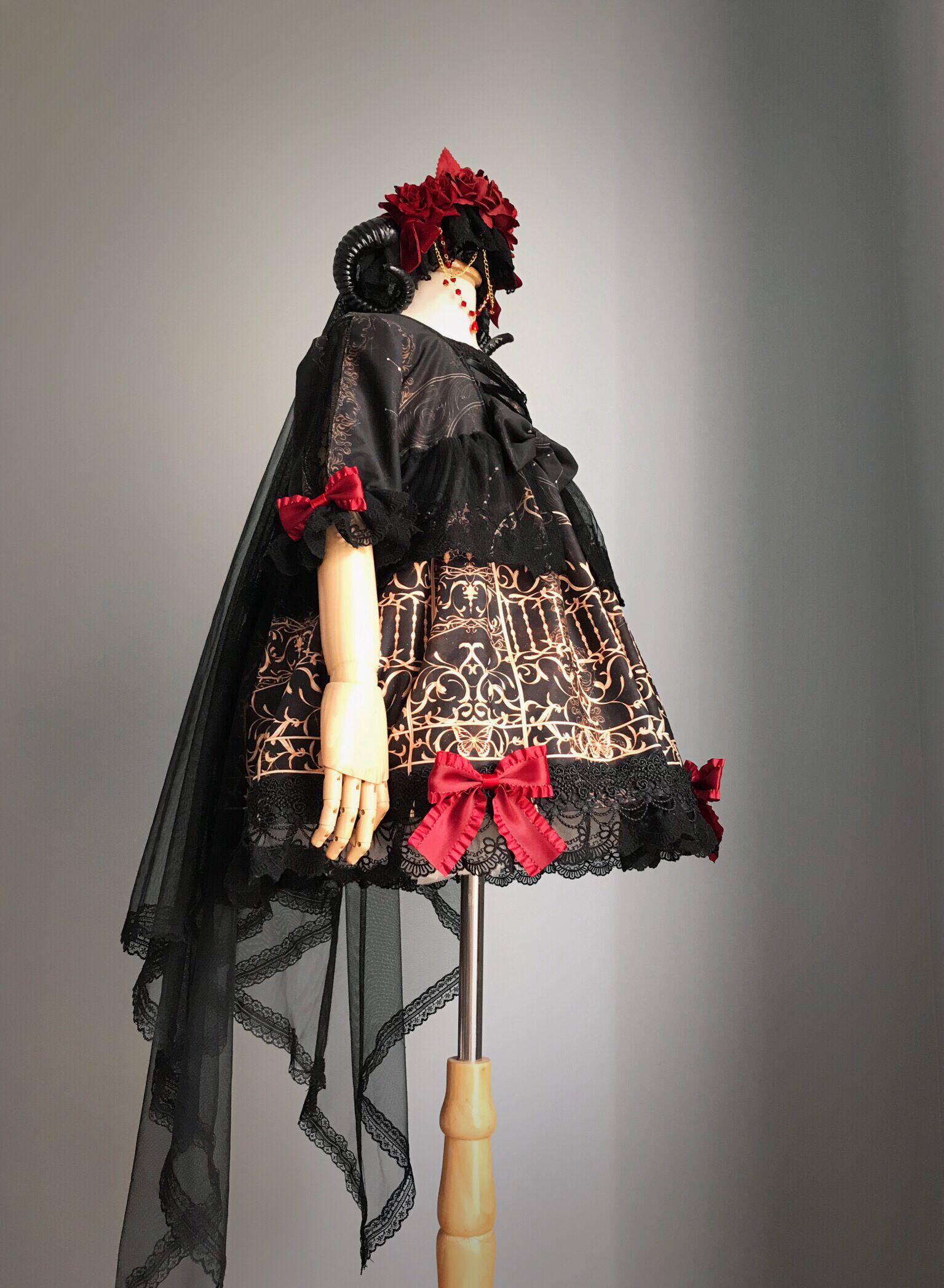 拖拉连身公主op中袖洛丽塔哥特lolita童装鸟笼连衣裙