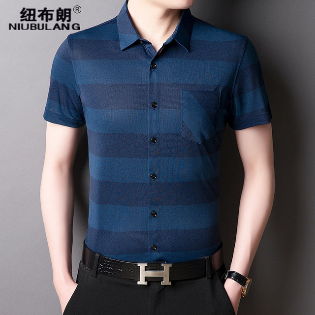 2020 new short-sleeved shirt men's business casual shirt summer cool and breathable Doris middle-aged shirt men 2020 new short-sleeved shirt men's business casual shirt summer cool and breathable Doris middle-aged shirt men