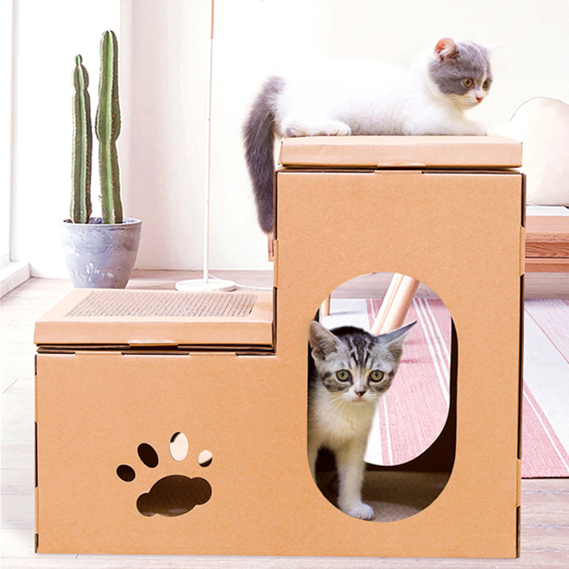 猫房子猫抓板磨爪器瓦楞纸猫窝纸板箱子双层别墅纸盒子猫咪纸箱屋