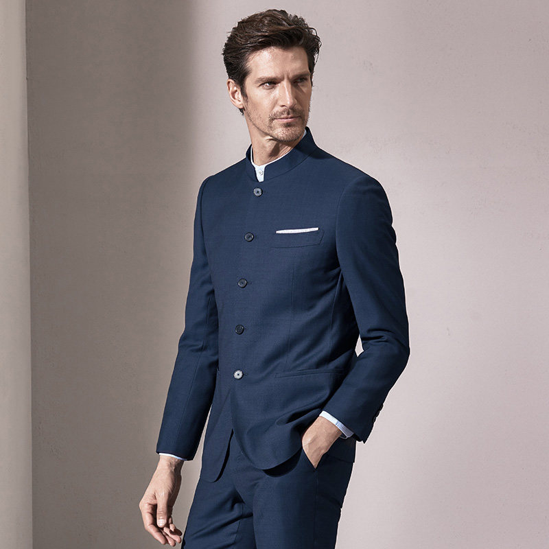 gornia格罗罗尼雅男士进口面料西服套装上装立领西服