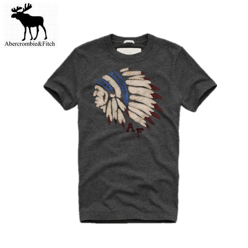 美国Abercrombie Fitch af短袖t恤男圆领纯棉修身休闲刺绣打底衫