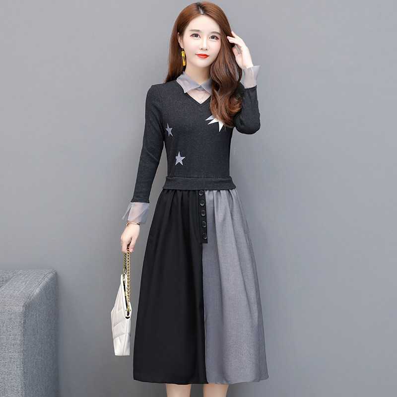 知性好看2019新款秋天连衣裙韩版宽松连衣裙