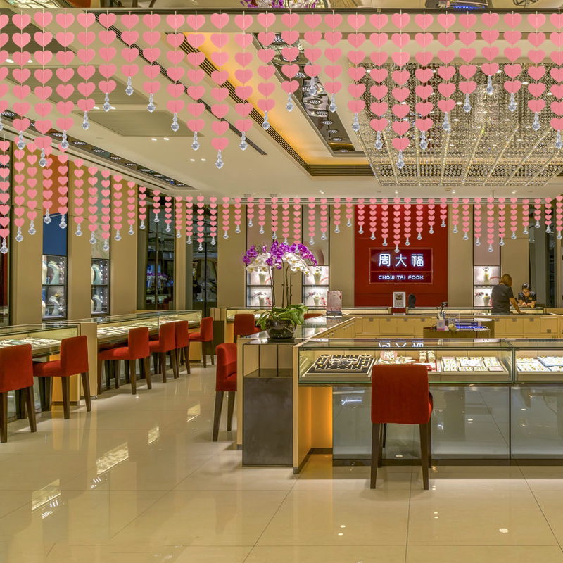 七夕情人节夏天珠宝店爱心挂饰商场黄金店铺活动节日装扮用品