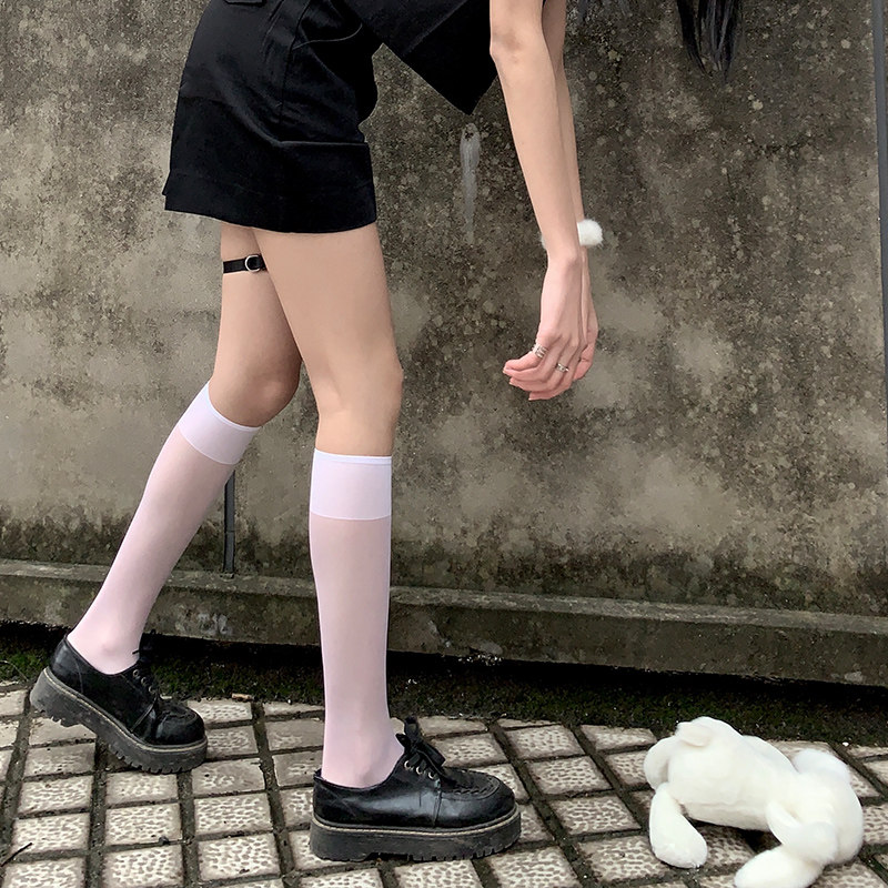 薄款ins透明超薄天日潮夏白色丝袜筒袜女中中筒袜