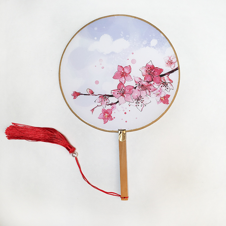扇子厘米圆形团扇女士舞蹈宫扇单面竹柄单珠坠扇子